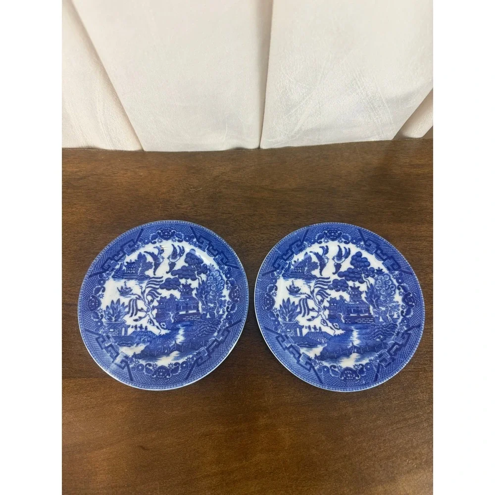 Vintage PAIR (2) Blue Willow‎ Flow Blue Japan 6
